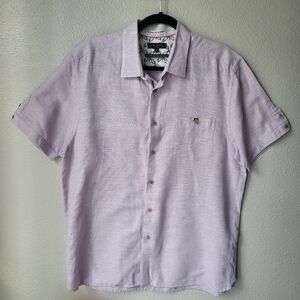 Ted Baker Palpin Cotton Linen Blend Button Up Short Sleeve Size 6/XXL In Purple